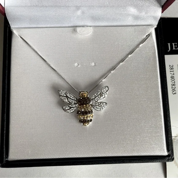 Bumblebee pendant with crystals  Sterling Silver Bee Pendant Necklace - Picture 4 of 11